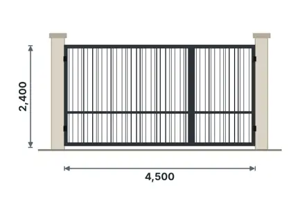 SG03-N Unequal double gate (car + pedestrian) technical drawing, viewed from outside