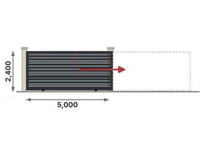 SG04-D Sliding gate on track technical drawing, viewed from outside
