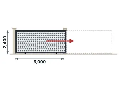 SG04-F Sliding gate on track technical drawing, viewed from outside