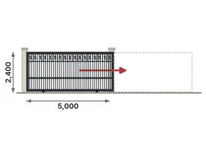 SG04-G Sliding gate on track technical drawing, viewed from outside