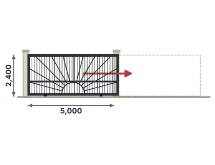 SG04-H Sliding gate on track technical drawing, viewed from outside