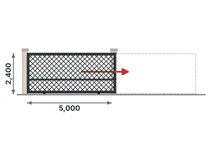 SG04-I Sliding gate on track technical drawing, viewed from outside