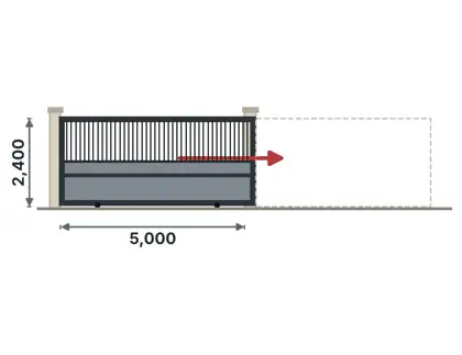 SG04-J Sliding gate on track technical drawing, viewed from outside