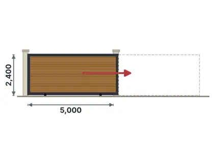 SG04-K Sliding gate on track technical drawing, viewed from outside