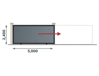 SG04-L Sliding gate on track technical drawing, viewed from outside