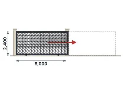 SG04-M Sliding gate on track technical drawing, viewed from outside