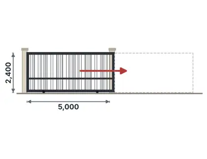 SG04-N Sliding gate on track technical drawing, viewed from outside