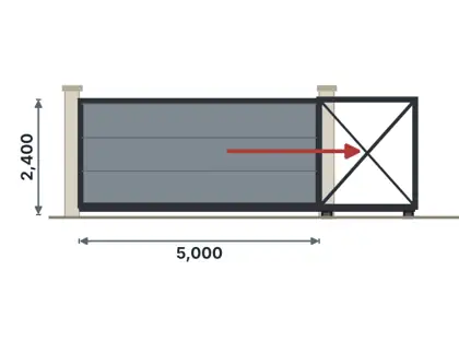 SG05-C Cantilever sliding gate technical drawing, viewed from outside