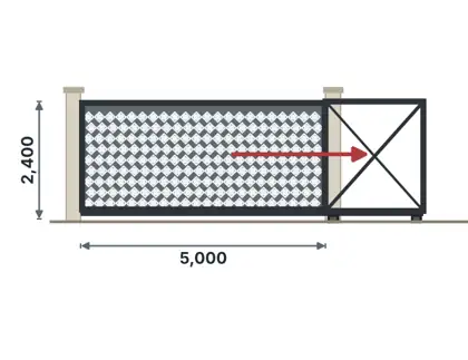 SG05-F Cantilever sliding gate technical drawing, viewed from outside