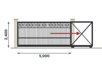 SG05-G Cantilever sliding gate technical drawing, viewed from outside