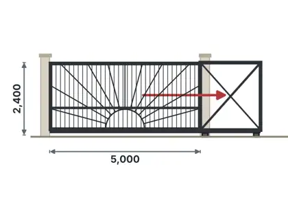 SG05-H Cantilever sliding gate technical drawing, viewed from outside