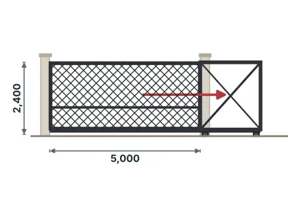 SG05-I Cantilever sliding gate technical drawing, viewed from outside