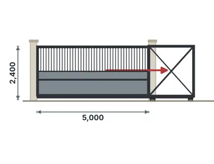 SG05-J Cantilever sliding gate technical drawing, viewed from outside