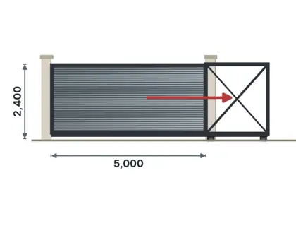 SG05-L Cantilever sliding gate technical drawing, viewed from outside