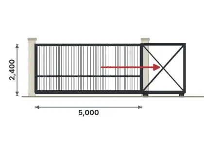 SG05-N Cantilever sliding gate technical drawing, viewed from outside