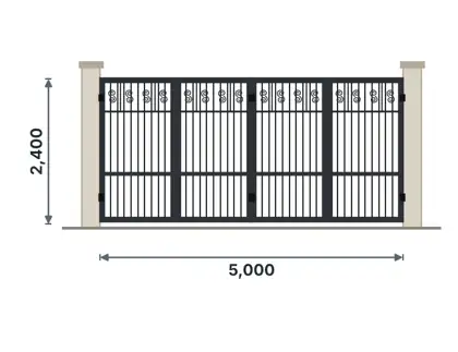 SG06-G Bi-folding gate technical drawing, viewed from outside
