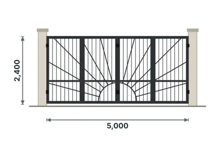 SG06-H Bi-folding gate technical drawing, viewed from outside