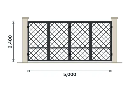 SG06-I Bi-folding gate technical drawing, viewed from outside