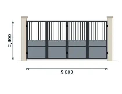 SG06-J Bi-folding gate technical drawing, viewed from outside