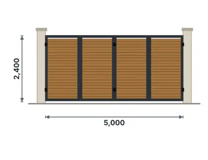 SG06-K Bi-folding gate technical drawing, viewed from outside