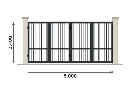 SG06-N Bi-folding gate technical drawing, viewed from outside