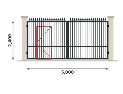 SG07-A Double gate with wicket door – Spear-top vertical bars drawing