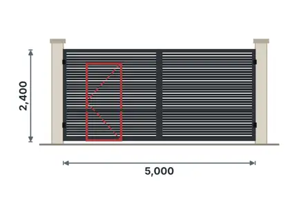SG07-D Double gate with wicket door technical drawing, viewed from outside