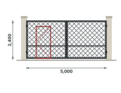 SG07-I Double gate with wicket door technical drawing, viewed from outside