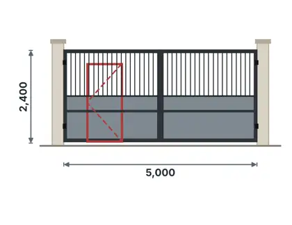 SG07-J Double gate with wicket door technical drawing, viewed from outside