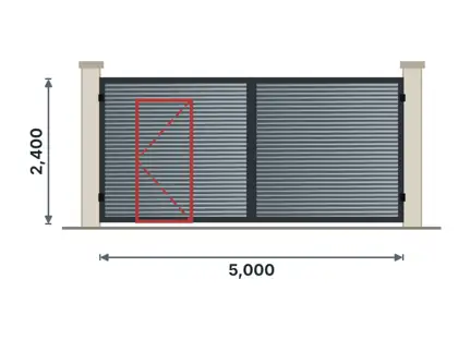 SG07-L Double gate with wicket door technical drawing, viewed from outside