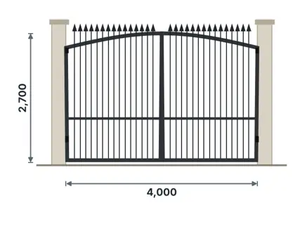 SG08-A Arched-top double gate – Spear-top vertical bars drawing