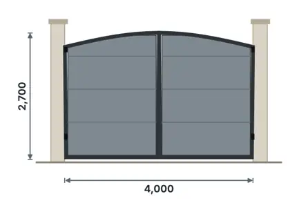 SG08-C Arched-top double gate technical drawing, viewed from outside
