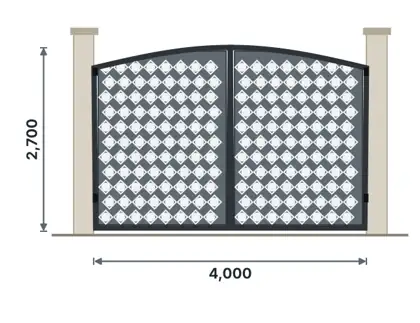 SG08-F Arched-top double gate technical drawing, viewed from outside