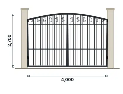 SG08-G Arched-top double gate technical drawing, viewed from outside