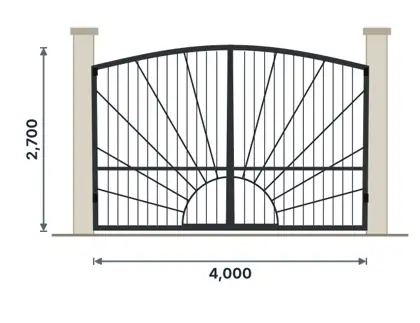 SG08-H Arched-top double gate technical drawing, viewed from outside