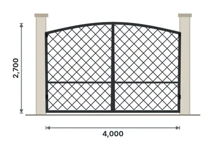 SG08-I Arched-top double gate technical drawing, viewed from outside