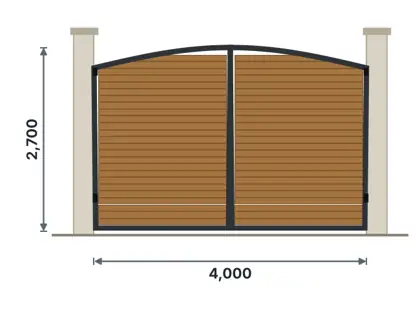 SG08-K Arched-top double gate technical drawing, viewed from outside