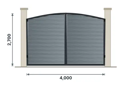 SG08-L Arched-top double gate technical drawing, viewed from outside