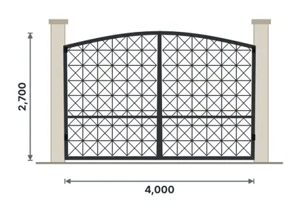 SG08-M Arched-top double gate technical drawing, viewed from outside