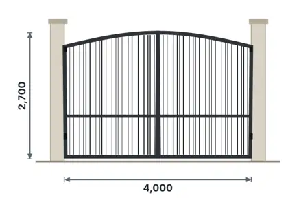SG08-N Arched-top double gate technical drawing, viewed from outside