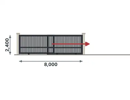 SG09-B Telescopic sliding gate technical drawing, viewed from outside