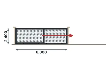 SG09-F Telescopic sliding gate technical drawing, viewed from outside