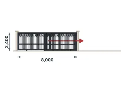 SG09-G Telescopic sliding gate technical drawing, viewed from outside