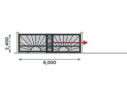 SG09-H Telescopic sliding gate technical drawing, viewed from outside