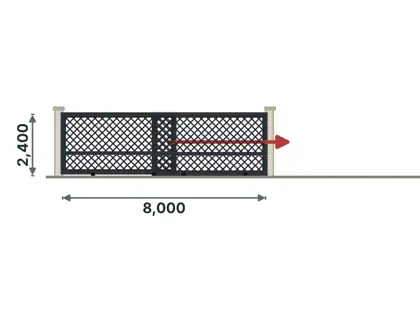 SG09-I Telescopic sliding gate technical drawing, viewed from outside