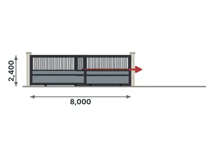 SG09-J Telescopic sliding gate technical drawing, viewed from outside