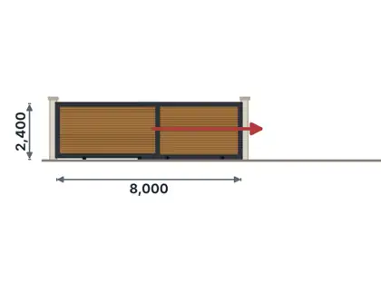SG09-K Telescopic sliding gate technical drawing, viewed from outside