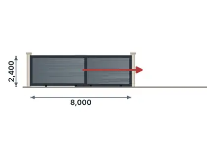 SG09-L Telescopic sliding gate technical drawing, viewed from outside