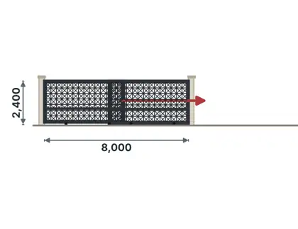 SG09-M Telescopic sliding gate technical drawing, viewed from outside