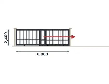 SG09-N Telescopic sliding gate technical drawing, viewed from outside